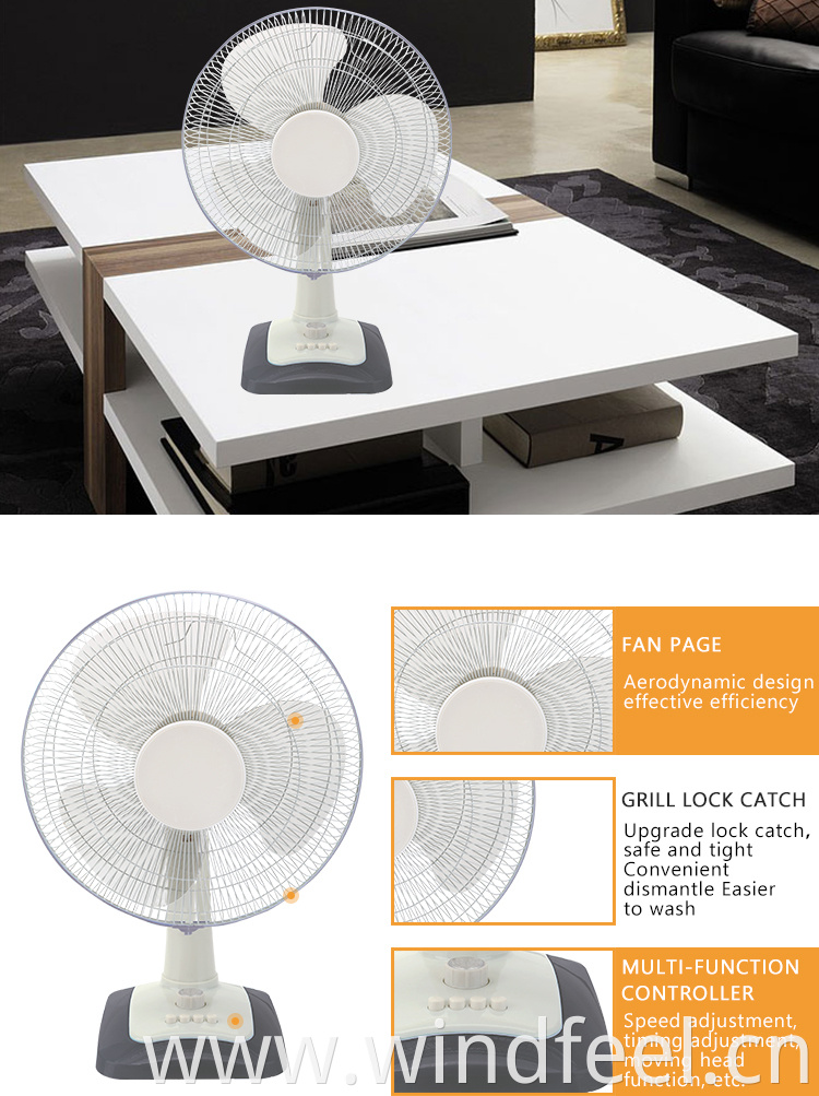 Kaidi electric custom 16inch table fan low noise indoor 220v table fan white square base pedestal table fans with timer